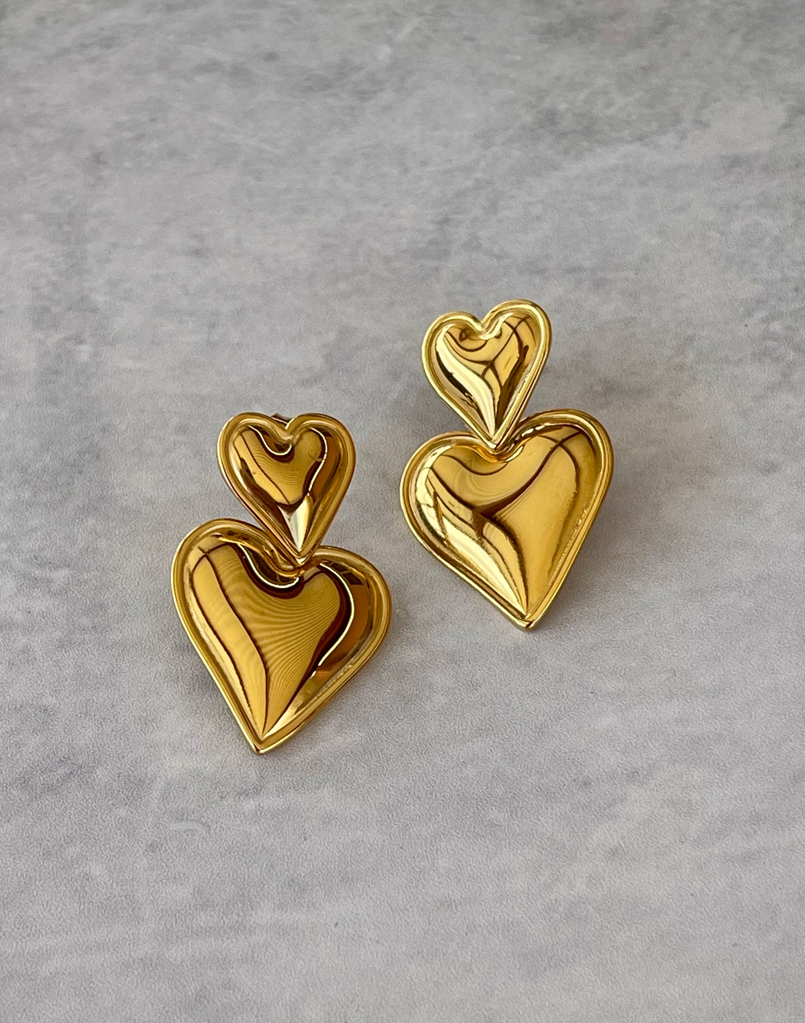 Adelaide || Double Heart Dangle Earrings - Waterproof, Tarnish-Free