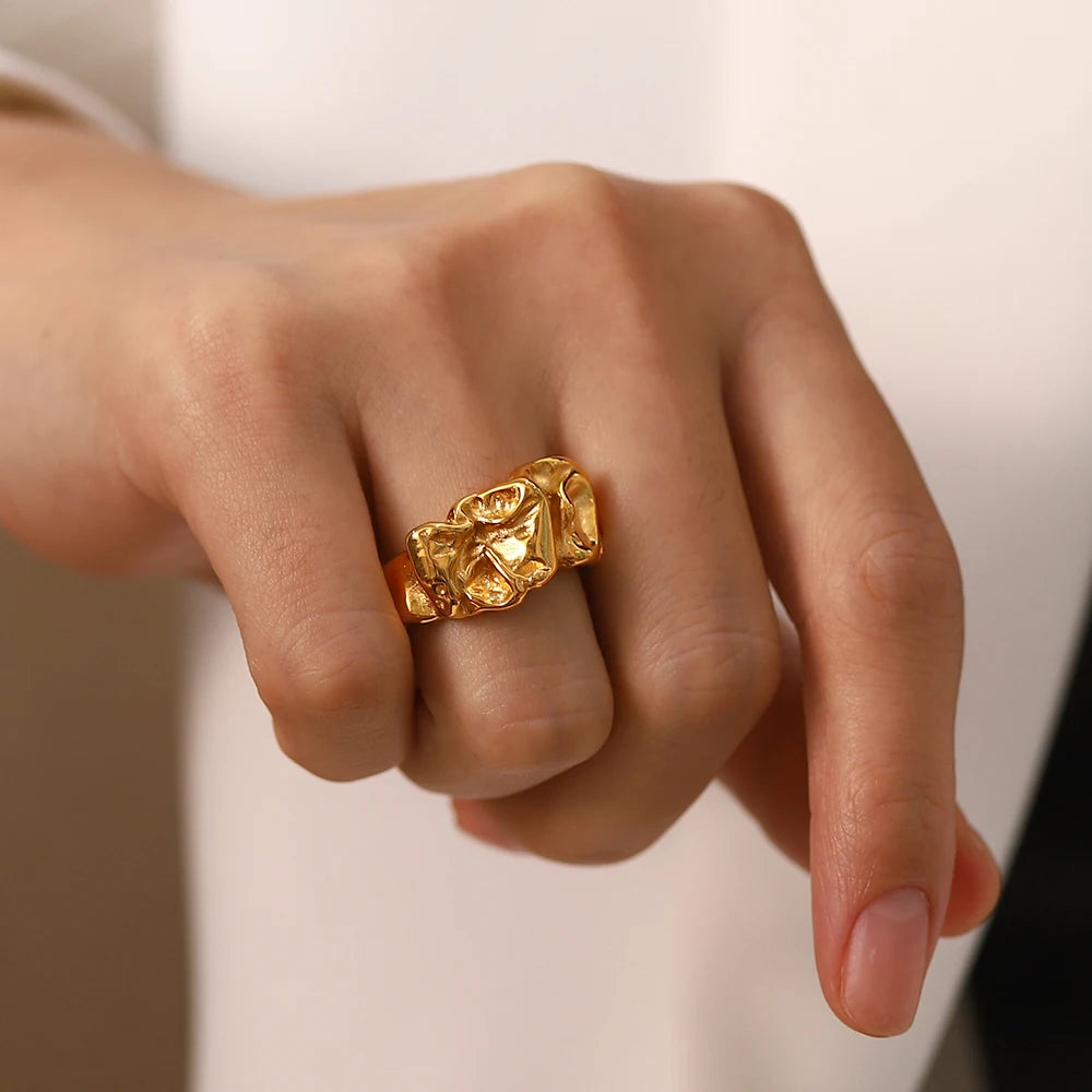 Miranda | Irregular Crumpled Style Ring - 18K Gold Plated, Waterproof