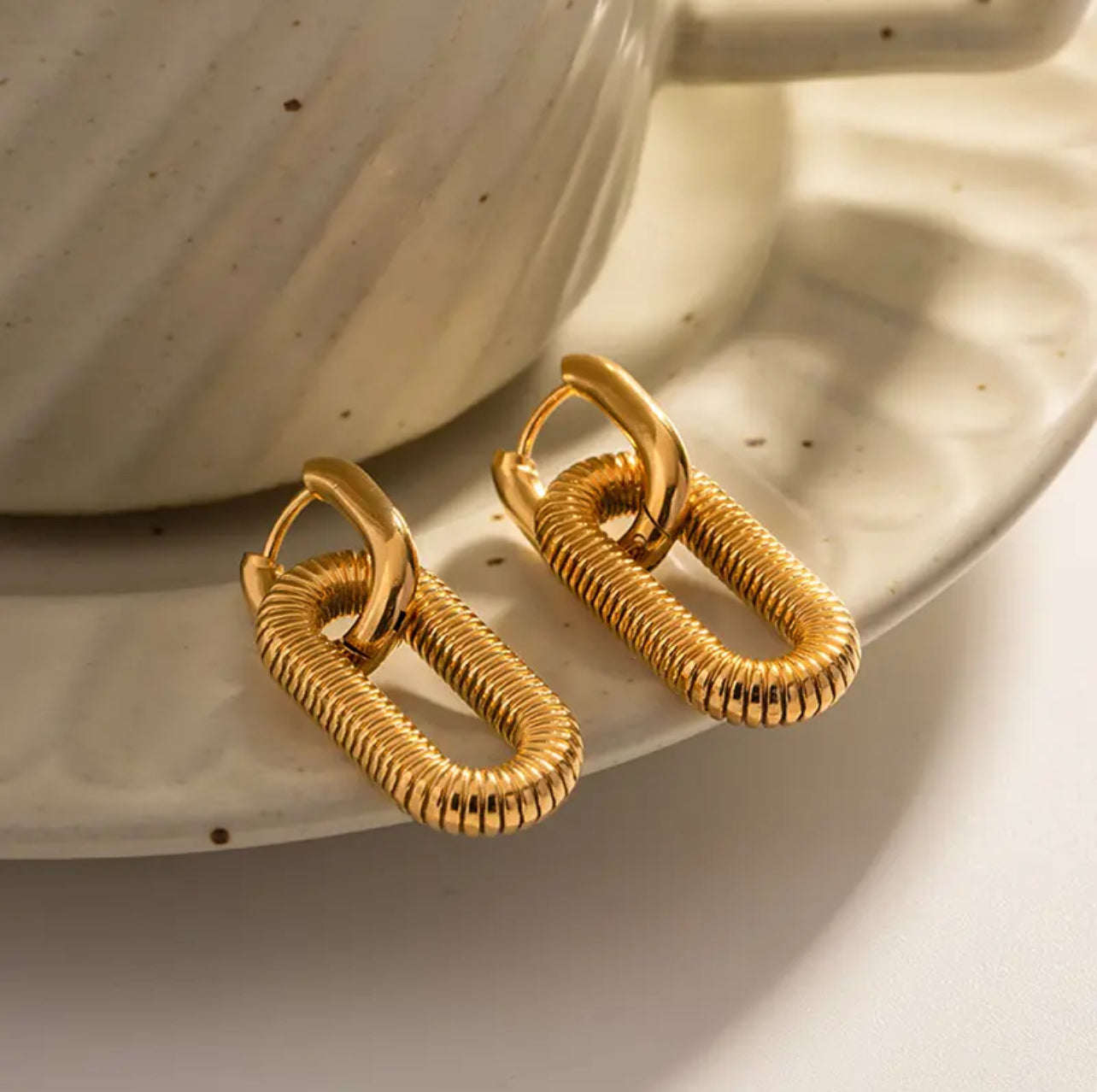 Spencer | U-Shaped Ribbed Earrings, 18k Gold Plated, Waterproof