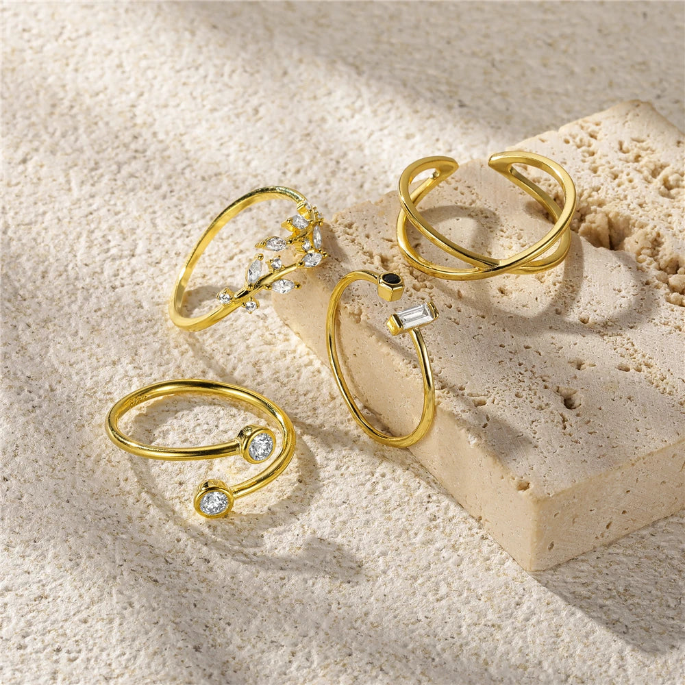 An arrangement showcasing multiple rings from the Sonya Collection, emphasising the diverse yet cohesive range of minimalist designs available.