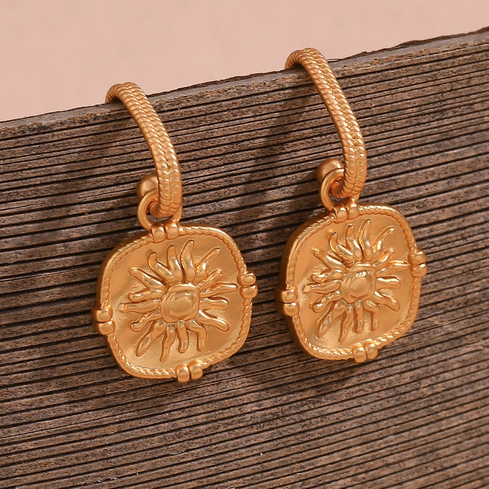 Giselle | Fire Sun Pendant Earrings - 18k Gold Plated, Waterproof