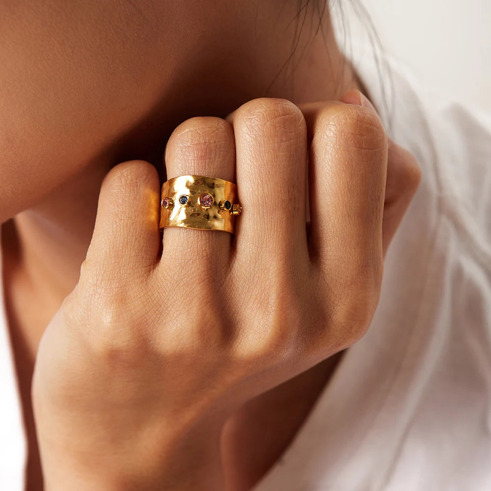 Esme | Funky Zircon Crystal Ring - 18K Gold Plated, Waterproof