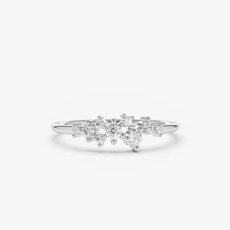 Anthea Jewelry Collection - Moissanite Cluster Ring - A visual representation of the stunning cluster of stones on this exquisite ring.