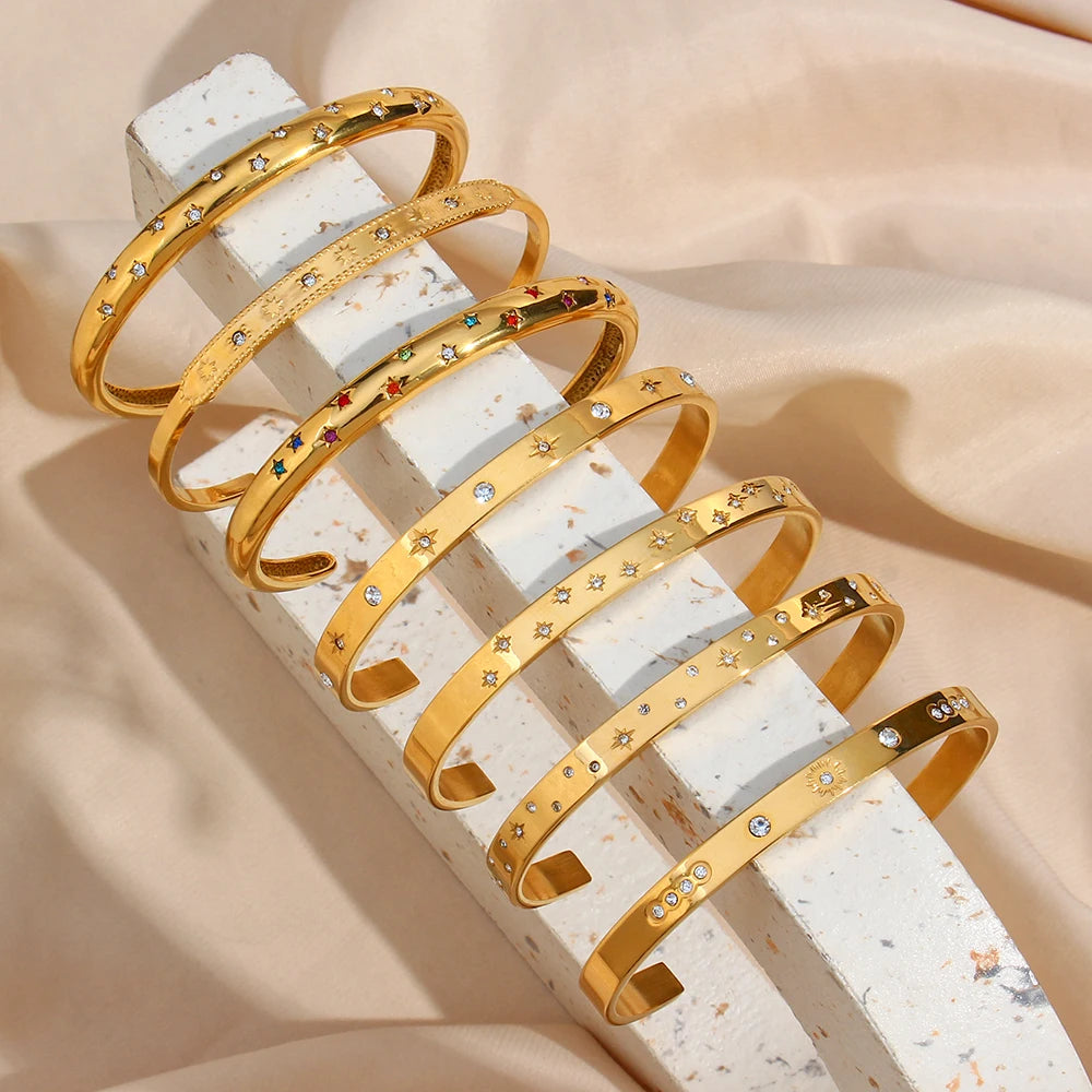 Maggie Jewelry Collection - Crystal Star & The Moon Cuff Bangles - A visual of the celestial-inspired bangles.