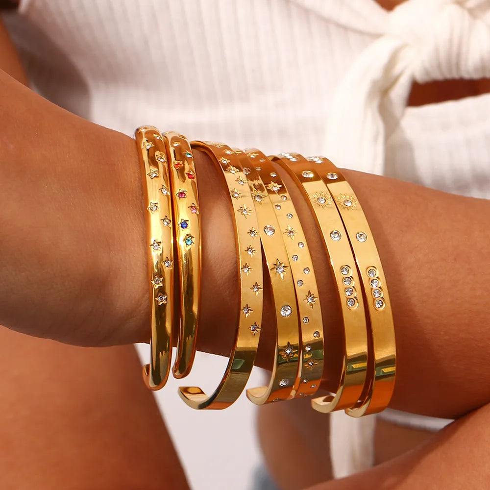 Maggie Crystal Star & Moon Cuff Bangles - Close-up of the sparkling crystal star and moon details.