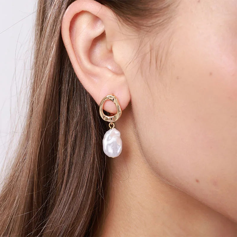 Ada | Irregular Gold Pearl Earrings - 18K Gold Plated, Waterproof