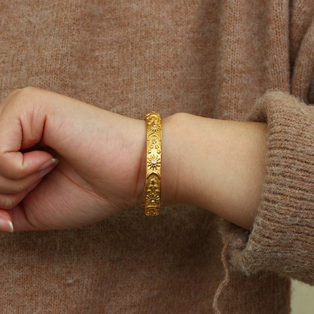 Sophia | The Sun, Moon & Stars Bangle - 18K Gold Plated, Waterproof