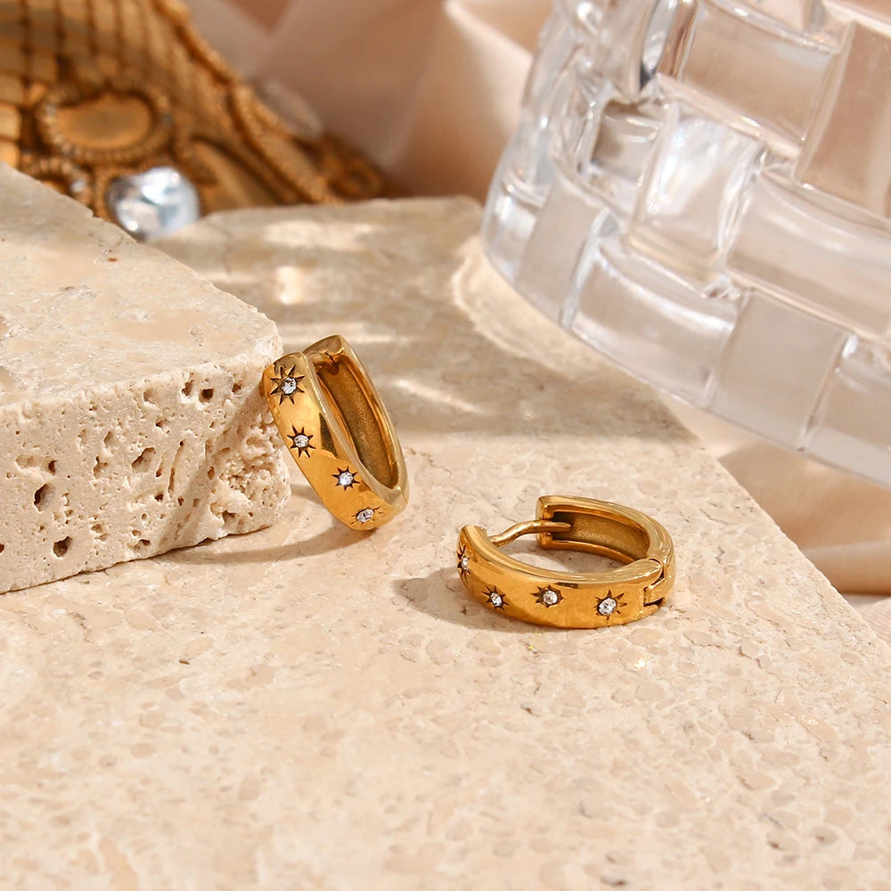 Courtney | 18K Gold Plated, Waterproof Crystal Zircon Stone Huggies