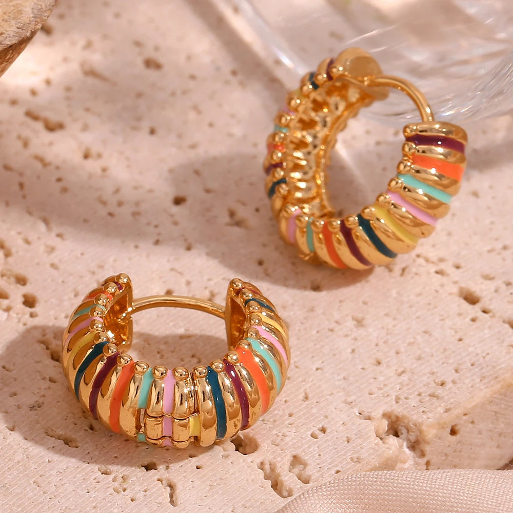 Kate | Textured Caterpillar Hoop Earrings - 18K Gold Plated, Waterproof