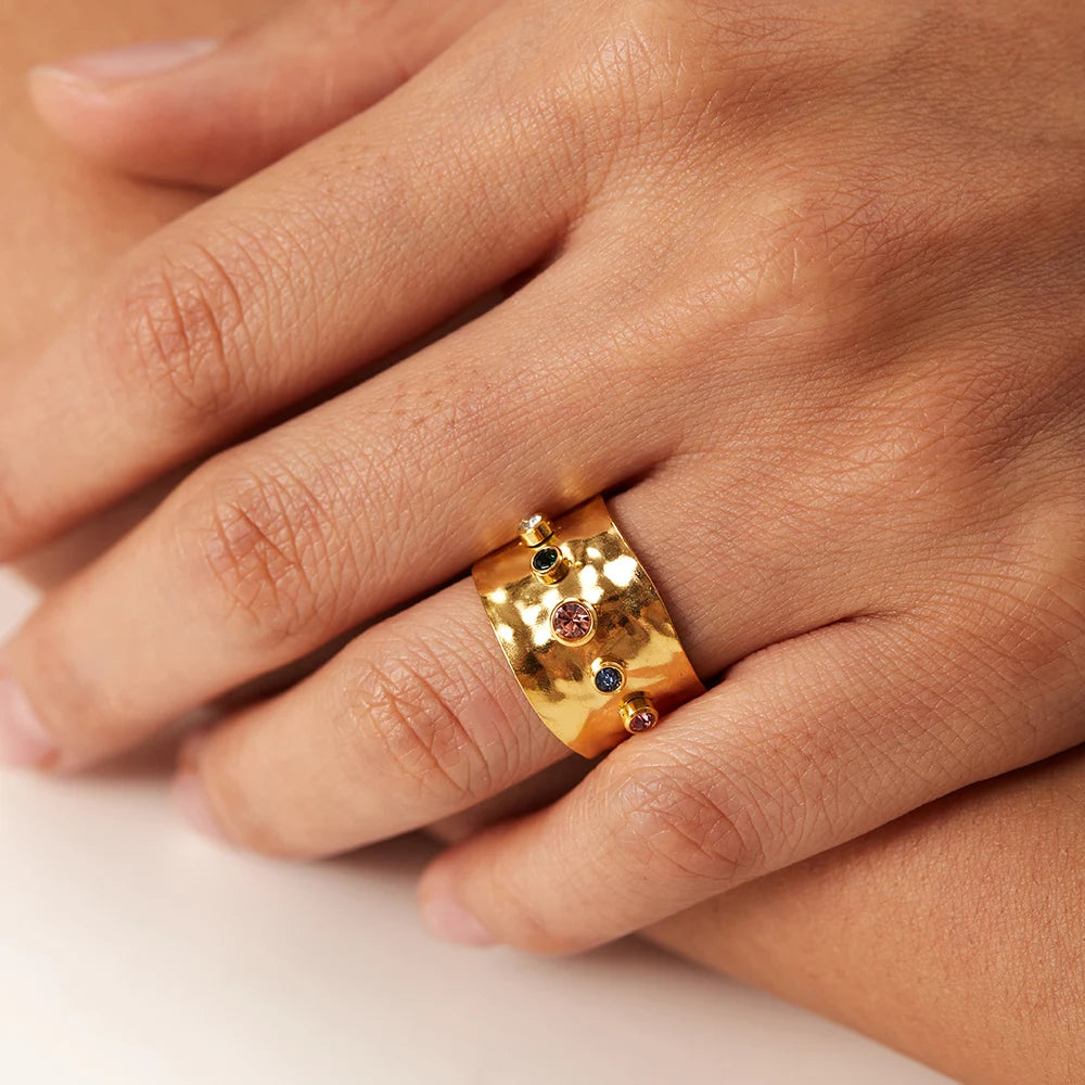 Esme | Funky Zircon Crystal Ring - 18K Gold Plated, Waterproof